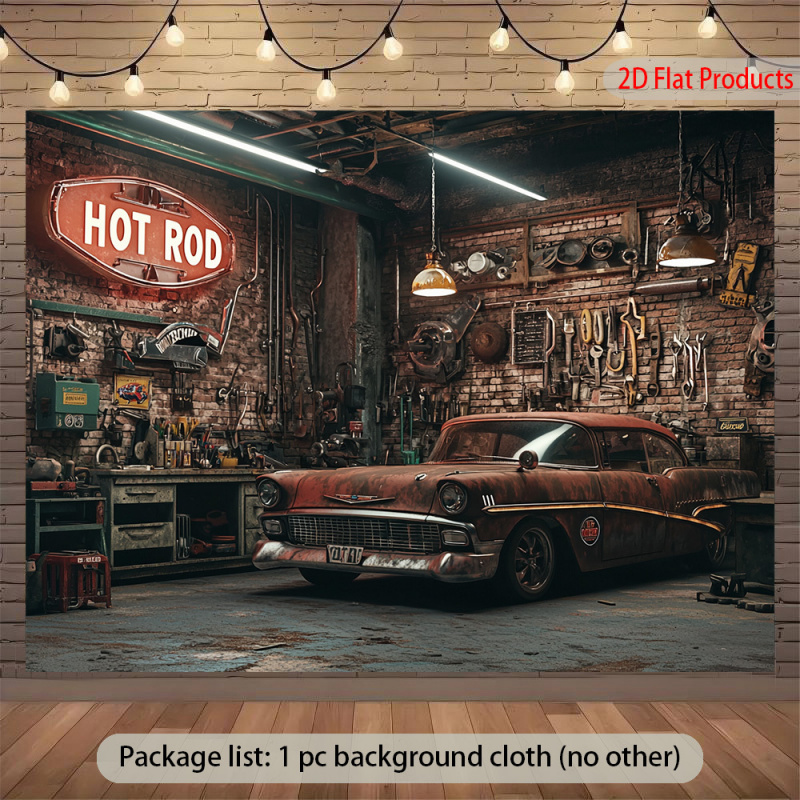 1Vintage Car Garage Banner Bac - مراجعة Auto Repair Shop Background وسعره